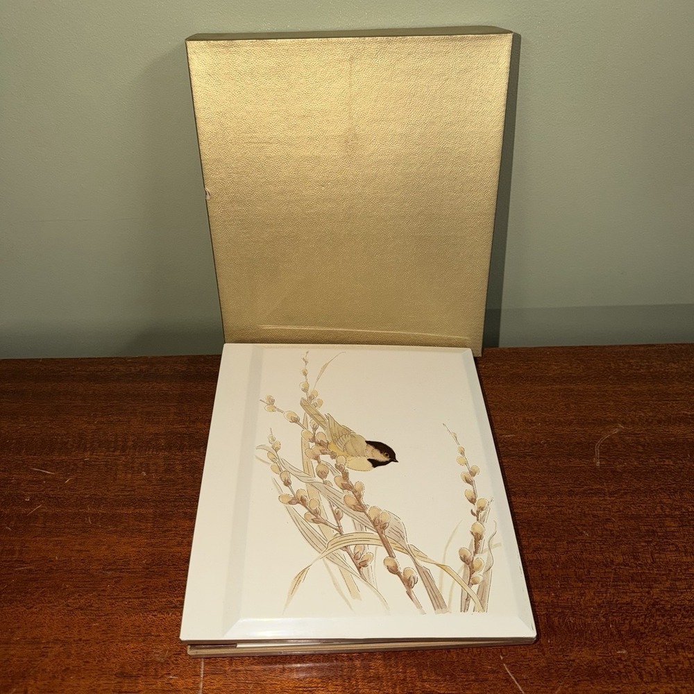 Vintage Otagiri Japan Lacquerware Bird Photo Album Book White Ivory Chickadee - Picture 2 of 13